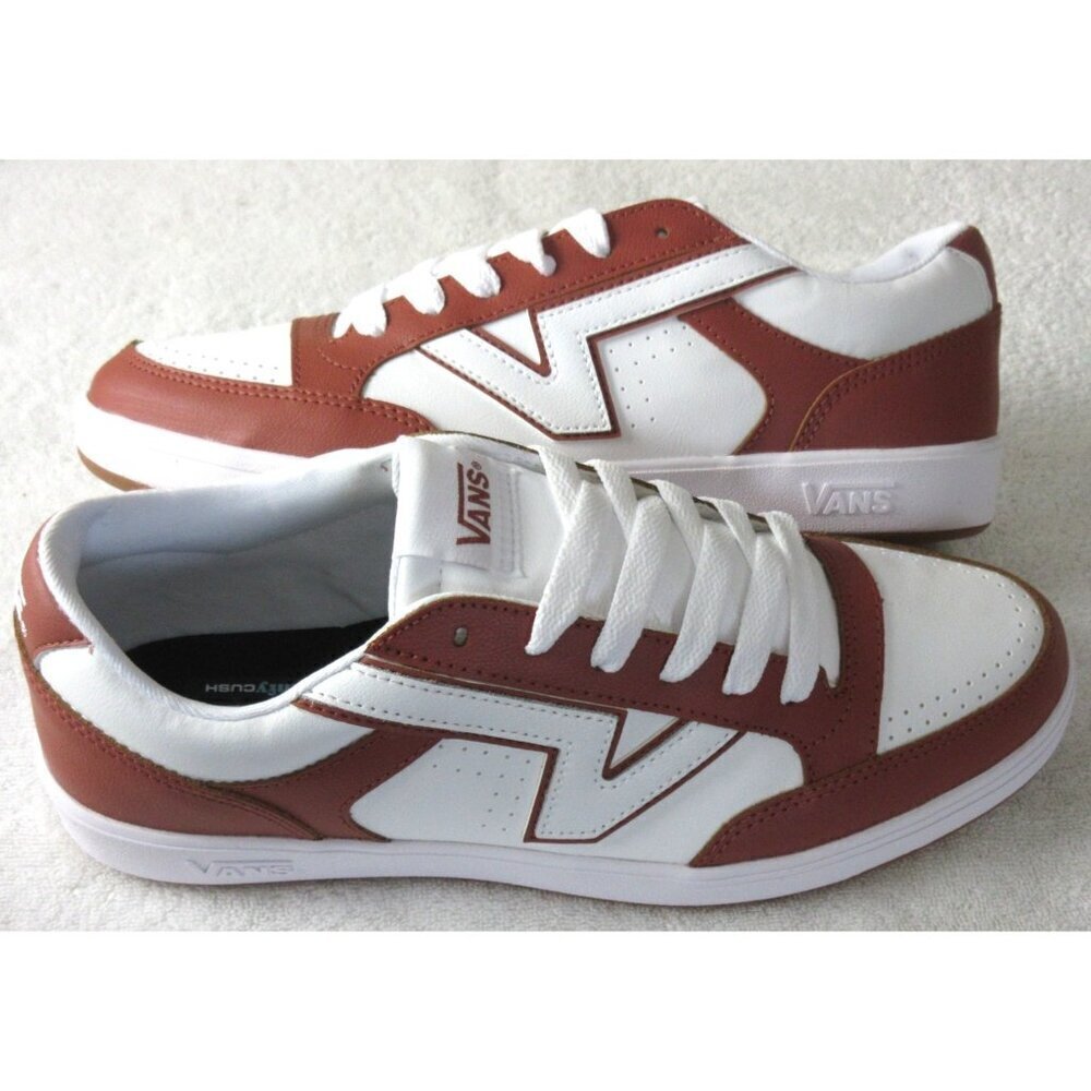 Vans Men's Lowland Cc 2 Tone Leather Auburn Brown White Skate Shoes Sizes NIB